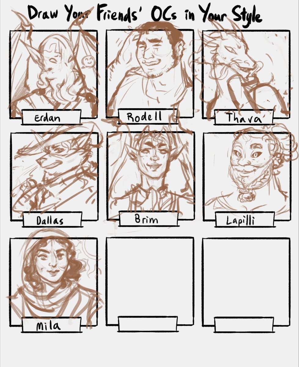 have sketched everyone i've been given thus far so have a  wippp-- still got two spots left so snag em if you want your oc to join this nifty bunch >:vc 