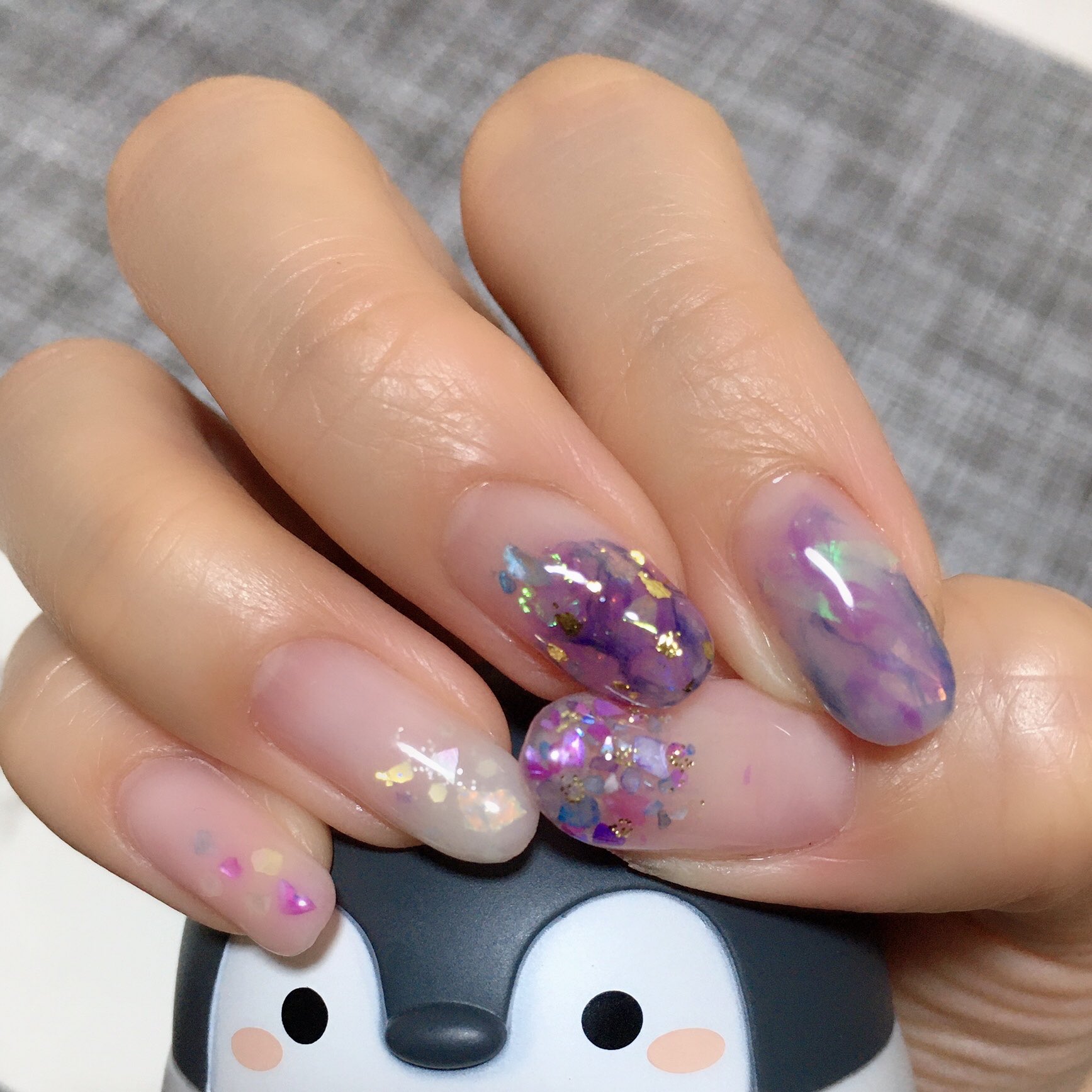 音 ジェルネイルセルフ 百均ネイル パープル クラッシュシェル ホログラムネイル おうち時間 コウペンちゃん T Co Faapssa8ee Twitter