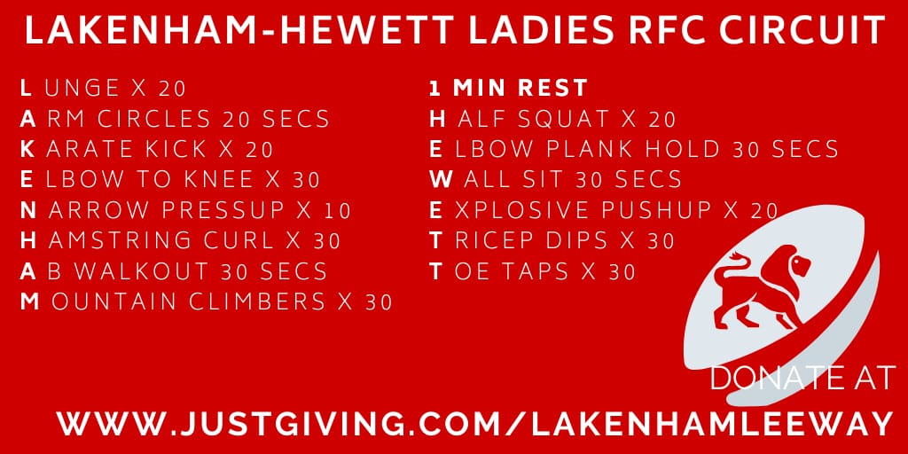 Want to get involved with some fitness at home? Give this Lakenham-Hewett circuit a try, created by our very own @sophbams! Let us know how you get on, and don't forget to donate to @LeewayDV at justgiving.com/LakenhamLeeway