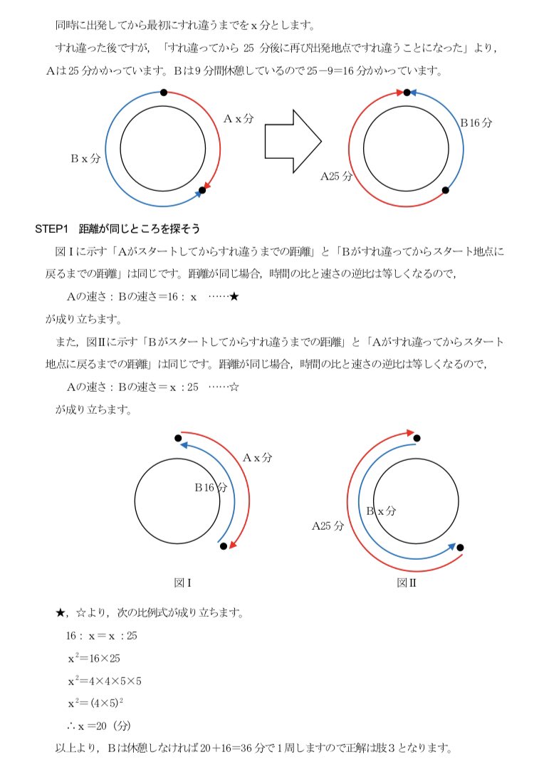 柴崎 直孝 公務員試験講師 Pa Twitter 本日4問upします 3 4問目 2問とも東京消防庁の速さです 2問とも基本レベルです No 1は旅人算の公式を使いたくなるけど 同時にスタートしていないので使えません No 2は有名問題ですね 距離が同じところを見つけて比