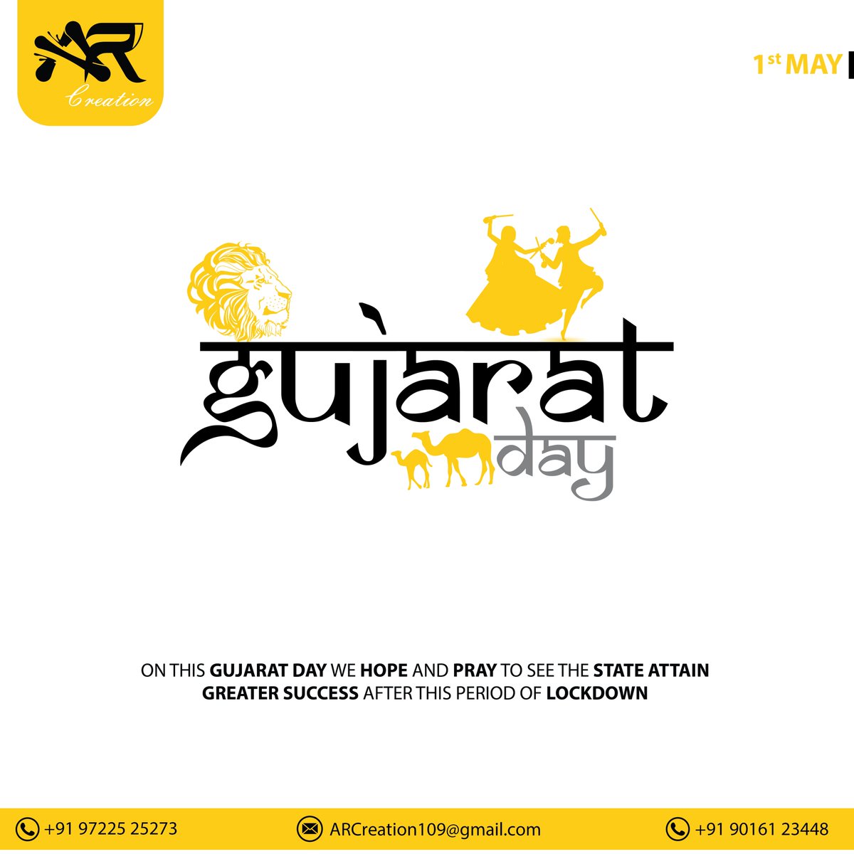 Gujarat day

#marketing #gujarat #GujaratDay  #digitalmarketing #socialmediamarketing #business #brandingexpert #seo #smo #lockdown #arcreation #designing  #ideas #corporatebranding  #graphicdesigning
