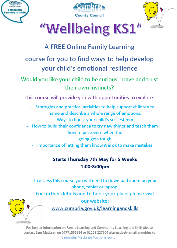KingmoorInfants's tweet photo. Free online Family Learning courses: Familiy Learning are running three of their most popular courses online.
 Wellbeing KS1, Wellbeing KS2 and Healthy Me Healthy you. https://t.co/T68duyOVHx