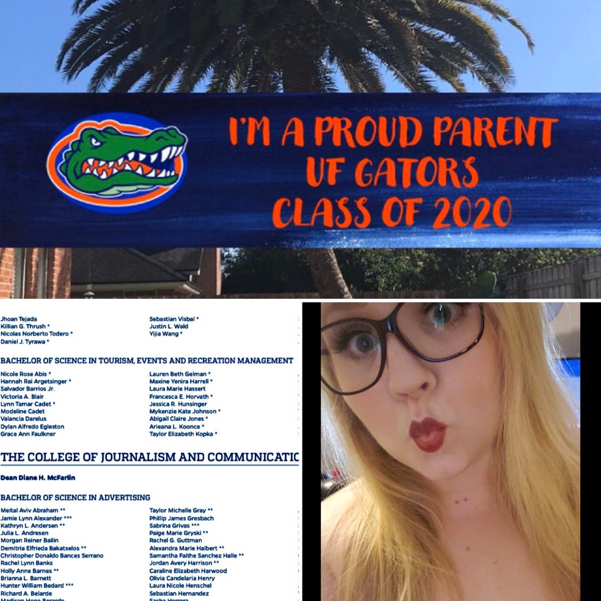 TrishHassert's tweet photo. Celebrating Laura’s graduation from UF today even though at home #UFgrad https://t.co/1iXgPitDGf