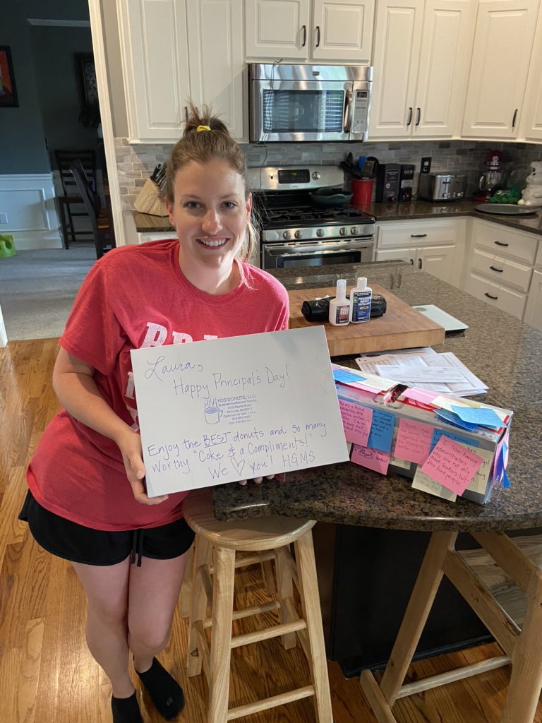 APBrogdon's tweet photo. Can’t thank the @HockerGroveMS staff enough for my morning treats! The donuts definitely made me mom of the year, and the “coke and compliments” really hit the spot. My colorful window workspace is the best! So proud to be your administrator! 😘 https://t.co/O61vnS1Voa