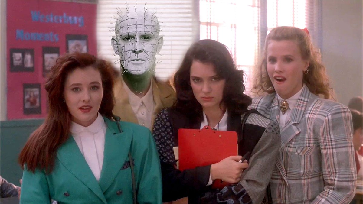Shudder's tweet image. Now that @TheRealJoeBob said Heathers producer New World Pictures also made Hellraiser, I can't stop thinking about a cross-over. Hellraiser High, anyone? #TheLastDriveIn