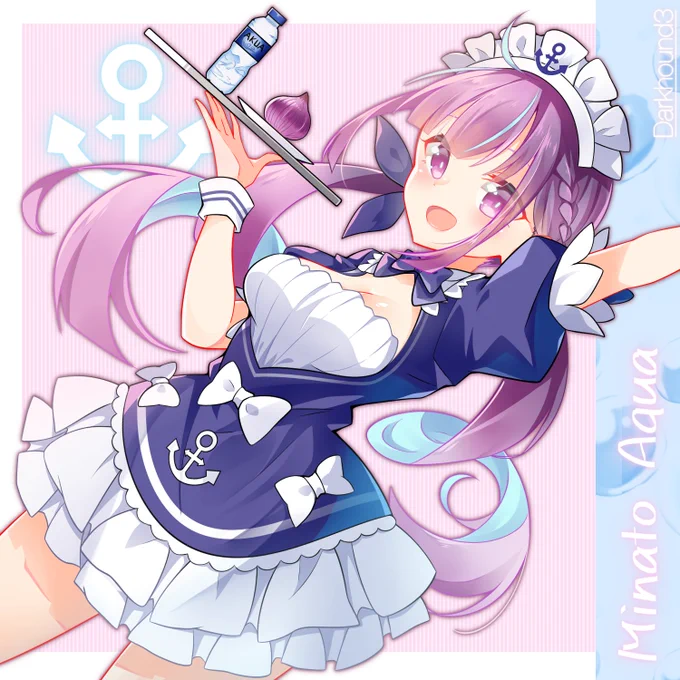 メイド⚓️
#湊あくあ 
#あくあーと 
#ホロコミイラスト 