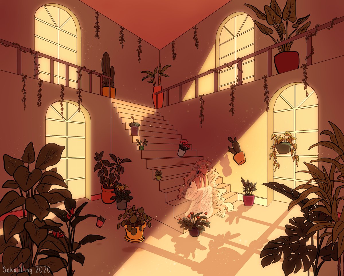 mthipsomphou's tweet image. Hazy garden with my character Ethyl #perspectice #oc #sekaiikingocs #art