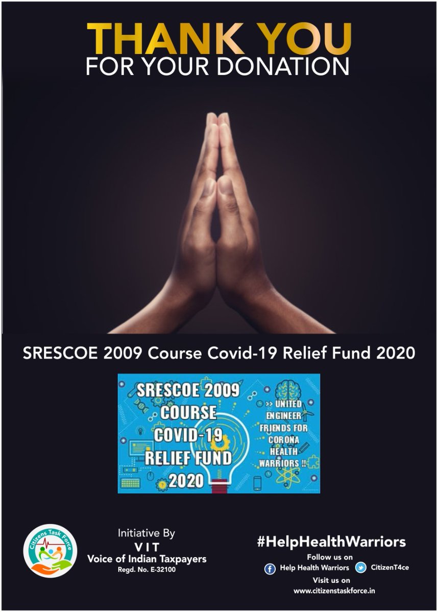 Thank you SRESCOE - 09 Batch for your generous contribution of 260 PPE kits to <a href="/CitizenT4ce/">Citizens' Task Force</a> .