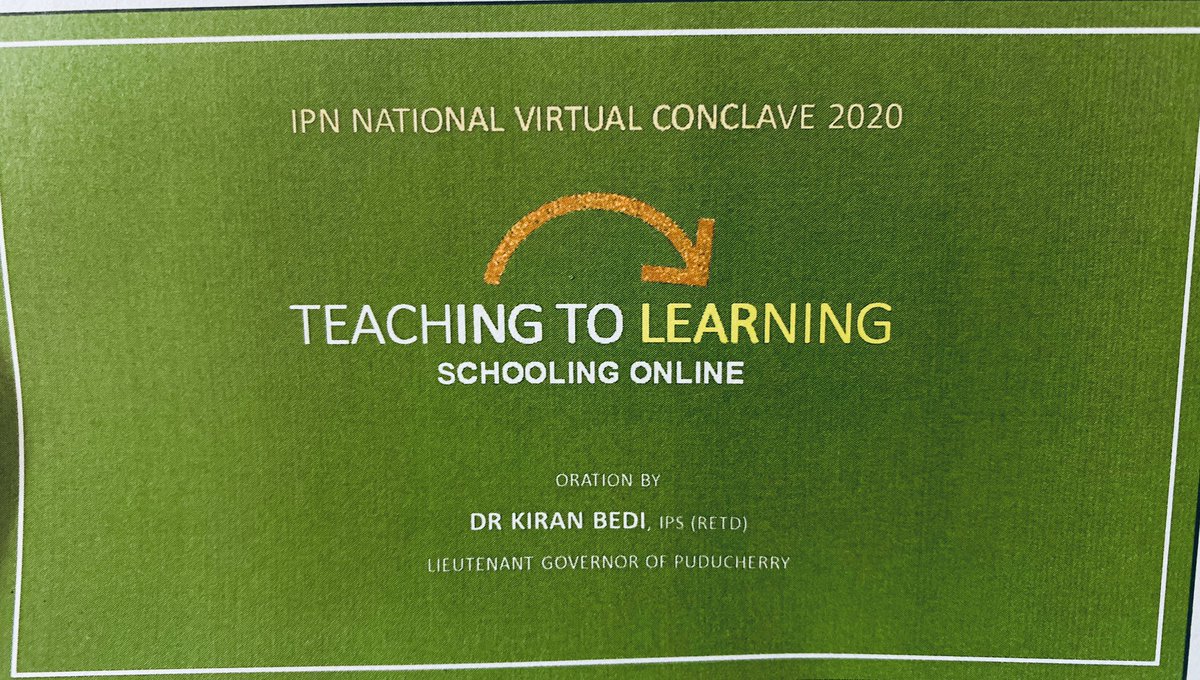 thekiranbedi's tweet photo. Gave an ‘e-hug’ at the end of my webinar today with the Indian Principals Network @IPNINDIA 
Time for all to start afresh and unlearn to learn! 
@yadavgaurava @HRDMinistry  #ipnvirtualconclave #ipn2020 https://t.co/6Gjk0Hz3yD