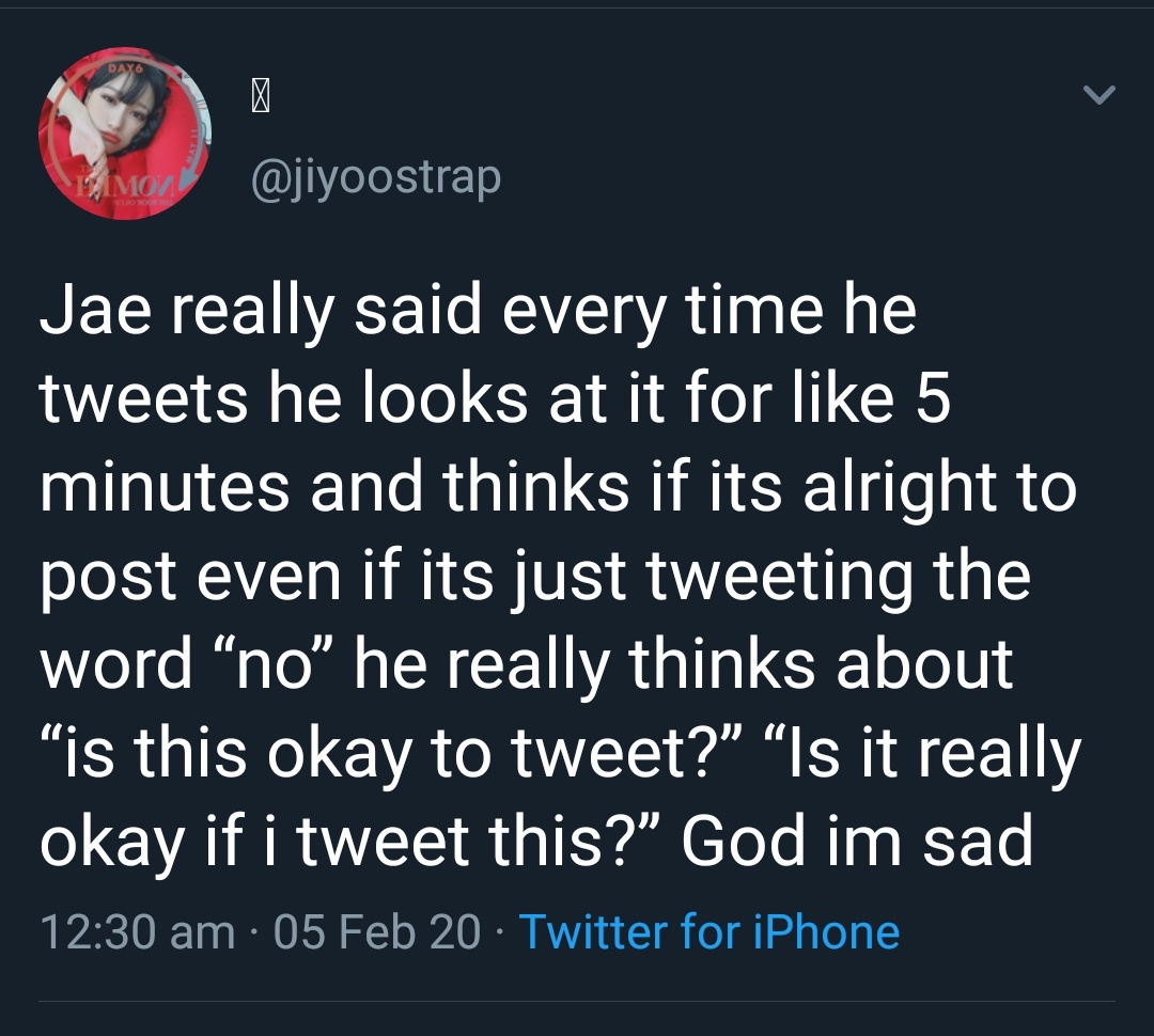 jae being extra careful to topics he talks on or before he posts about it:-asking fans if using skull emoji is offensive-takes time to learn culture/history before calling himself one-thinks before he tweets something by looking at it for 5 mins like "is this okay to tweet!?"