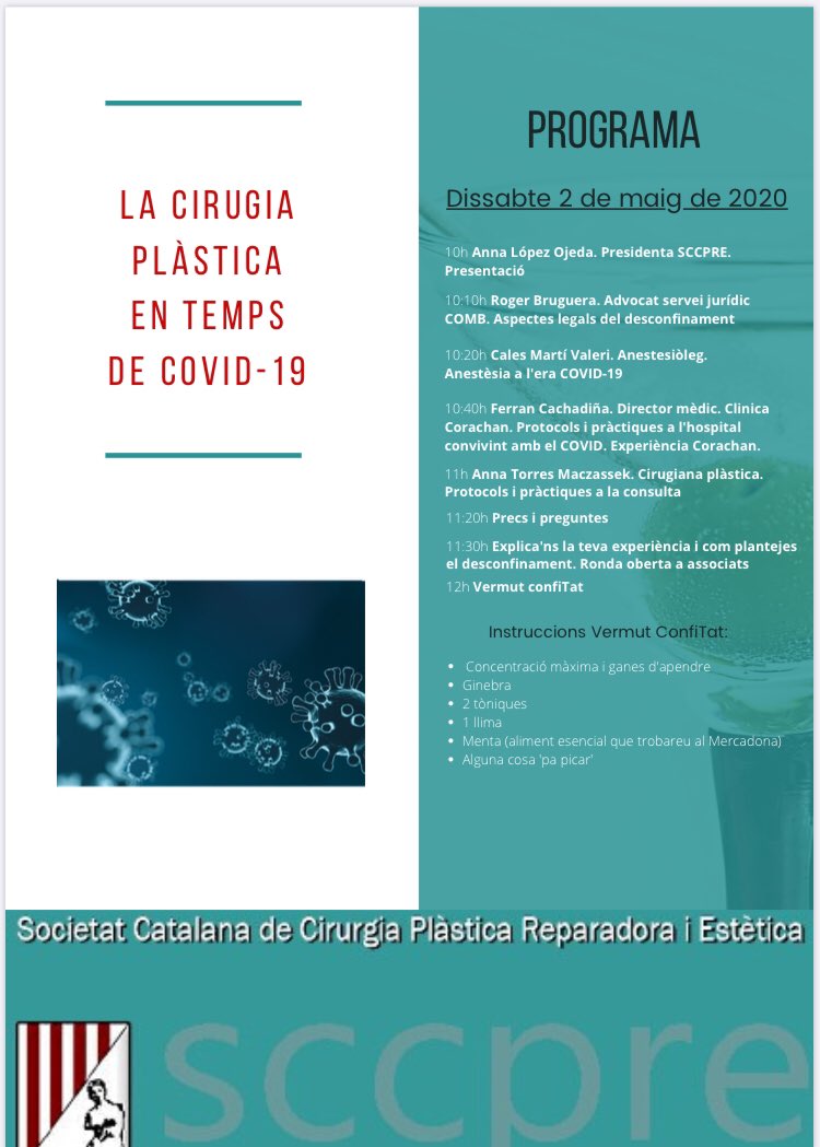 Avui a les 10 hs, webinar “La cirurgia plàstica en temps de #COVID__19 “ on explicarem la transformació de <a href="/ClinicaCorachan/">Clínica Corachan</a> per afrontar la #NovaNormalitat . Gràcies a la Soc. Cat. de Cir. Plàstica per la invitació!