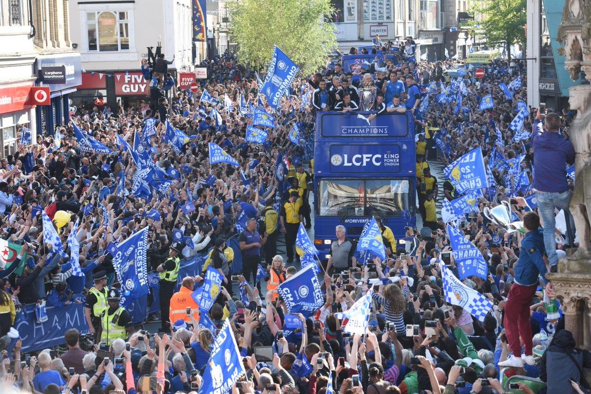 visit_leicester's tweet photo. One of the greatest sporting stories of all time! Can you believe its been 4 years since @LCFC won the Premiership against all odds ⚽🏆. It's a day the city will never forget. Truly inspiring https://t.co/r1c3XhoxkB