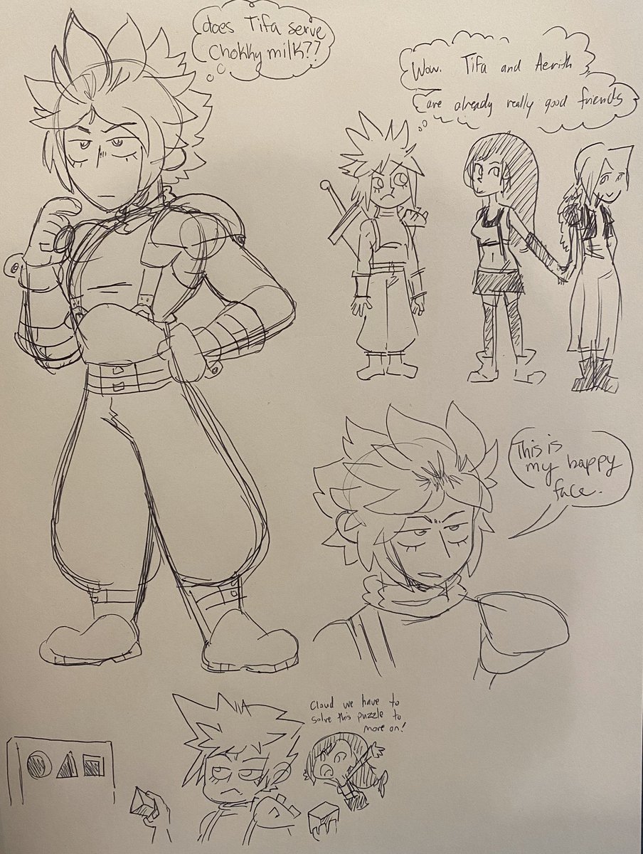 ff7r draws by me &amp; @bunnynaut (top left &amp; bottom right are me) 