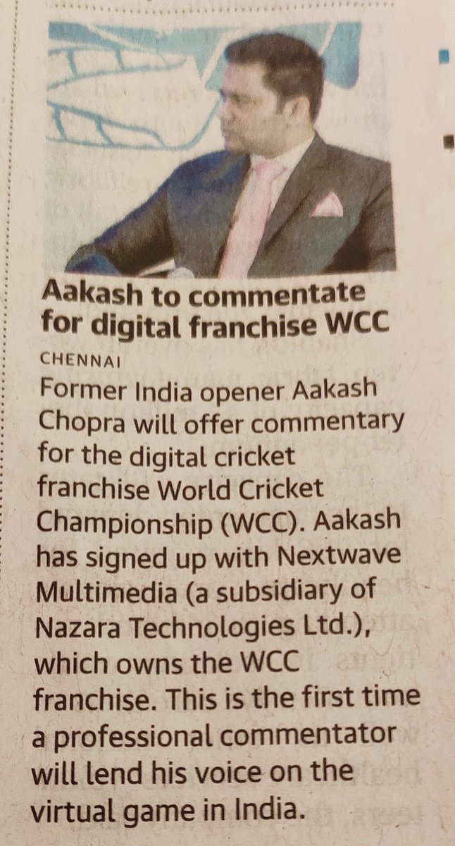 Congratulations to @cricketaakash for the new beginning, It will be interesting to listen you also in digital cricket platforms. #WCC #Aakashchopra #bestcommentator