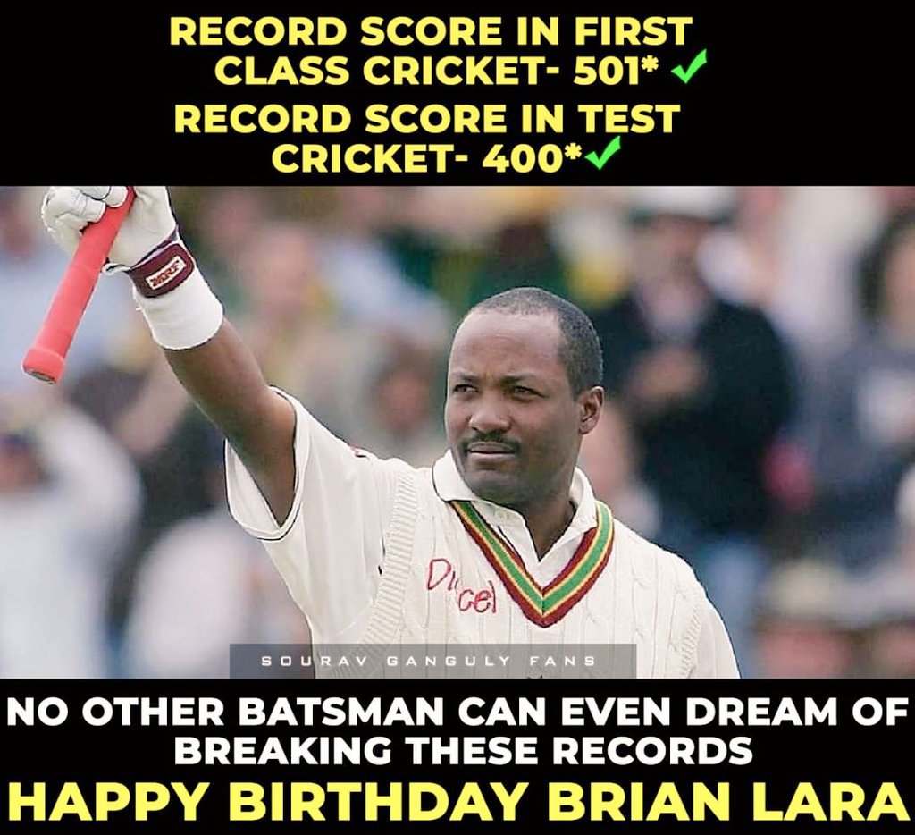 Wish u very very happy birthday sir brian lara 