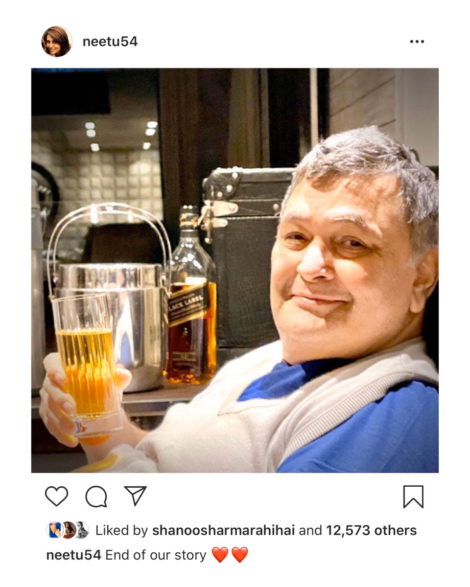 A final toast! #NeetuKapoor shares a post as she mourns the loss of her husband #RishiKapoor. #RipRishiKapoor