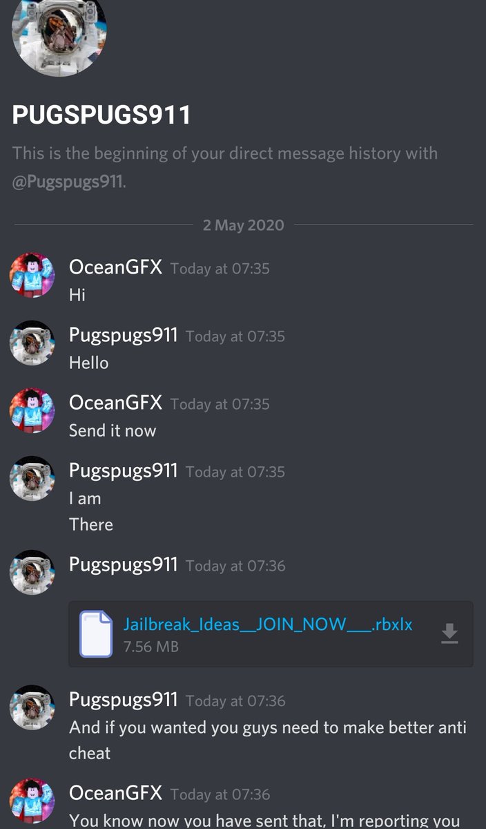 Oceanrblx On Twitter Attention There Is This Stupid Hacker Going Into Roblox Games And Copying Their Whole Gam Files Watch Out He Has Stolen The Jailbreak Ideas Map Everything Patrickgfx Built And Scripted - this guy hacking roblox