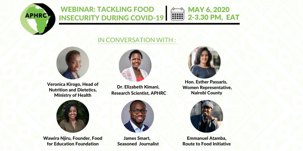 We are excited to announce our upcoming webinar on tackling food insecurity in Kenya during #COVID19 with focus on the urban poor.

When: May 6, 2020, from 2-3.30 pm (EAT)

Register now and spread the word➡️➡️
my.demio.com/ref/Zj6LM5JS98…