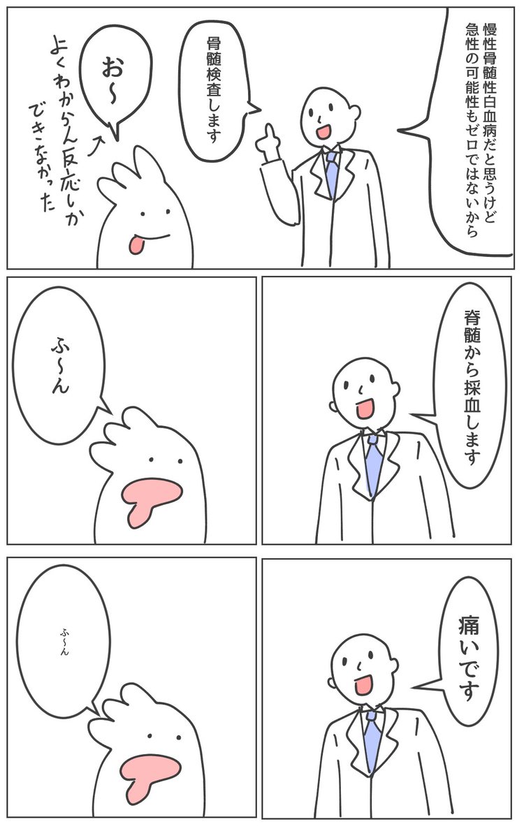 去年の5月に慢性骨髄性白血病だと判明した話と、その後骨髄検査っていう骨髄から骨髄液を吸引した時の話です。 