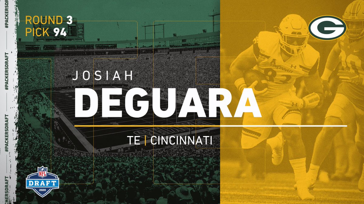 🚨 THE PICK IS IN 🚨

With the 94th pick in the 2020 #NFLDraft, the #Packers select Cincinnati TE Josiah Deguara!

#PackersDraft | #GoPackGo