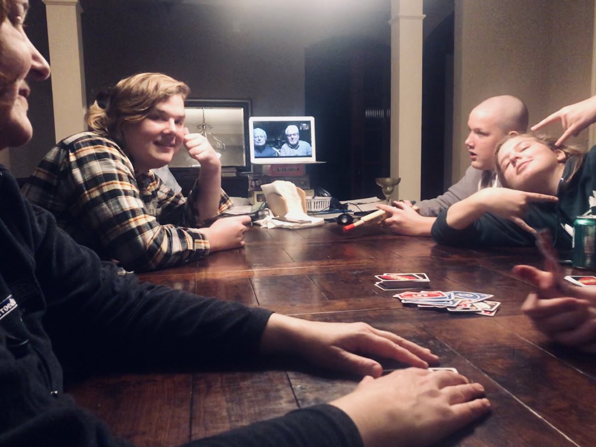 Game night at the Jobe house with the kids and a social distancing mom and dad. Even on zoom Uno remains a masterful battle of wits. I won 2 of 3.💪