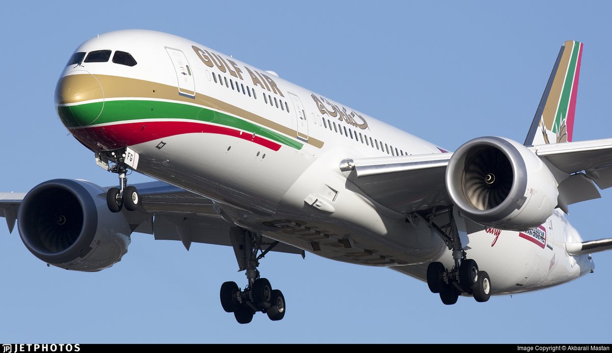 A Gulf Air 787 in special 70th anniversary livery landing in London. jetphotos.com/photo/9696192 © Akbarali Mastan