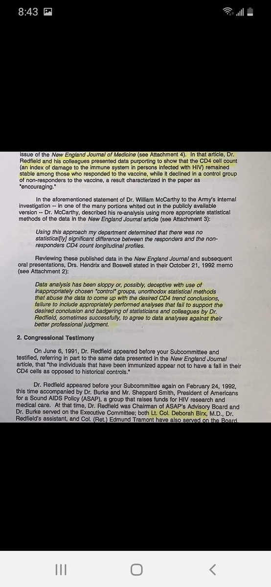 1994 letter to the Congressional Committee’s Henry Waxman that the money caused the Army to kill the investigation & “whitewash” Redfield’s crimes. The fraud propelled Birx & Redfield into stellar careers as health officials.Docs obtained via Tom Paine. @childrenshealthdefense