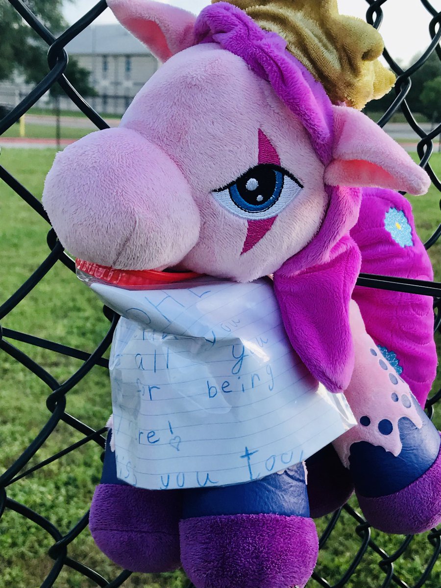 Dkae31's tweet photo. Whichever sweet lil Husky Angel left this on the fence at Pleasant Hill..THANK YOU!! We all miss you kids so very much! Seeing  this stuffed animal w/ your precious note attached filled my sad teacher heart all the way up!! ((HUG))❤️‼️
⁦@PHEHuskies⁩ ⁦@ptahuskies⁩ https://t.co/8YFPwn426W