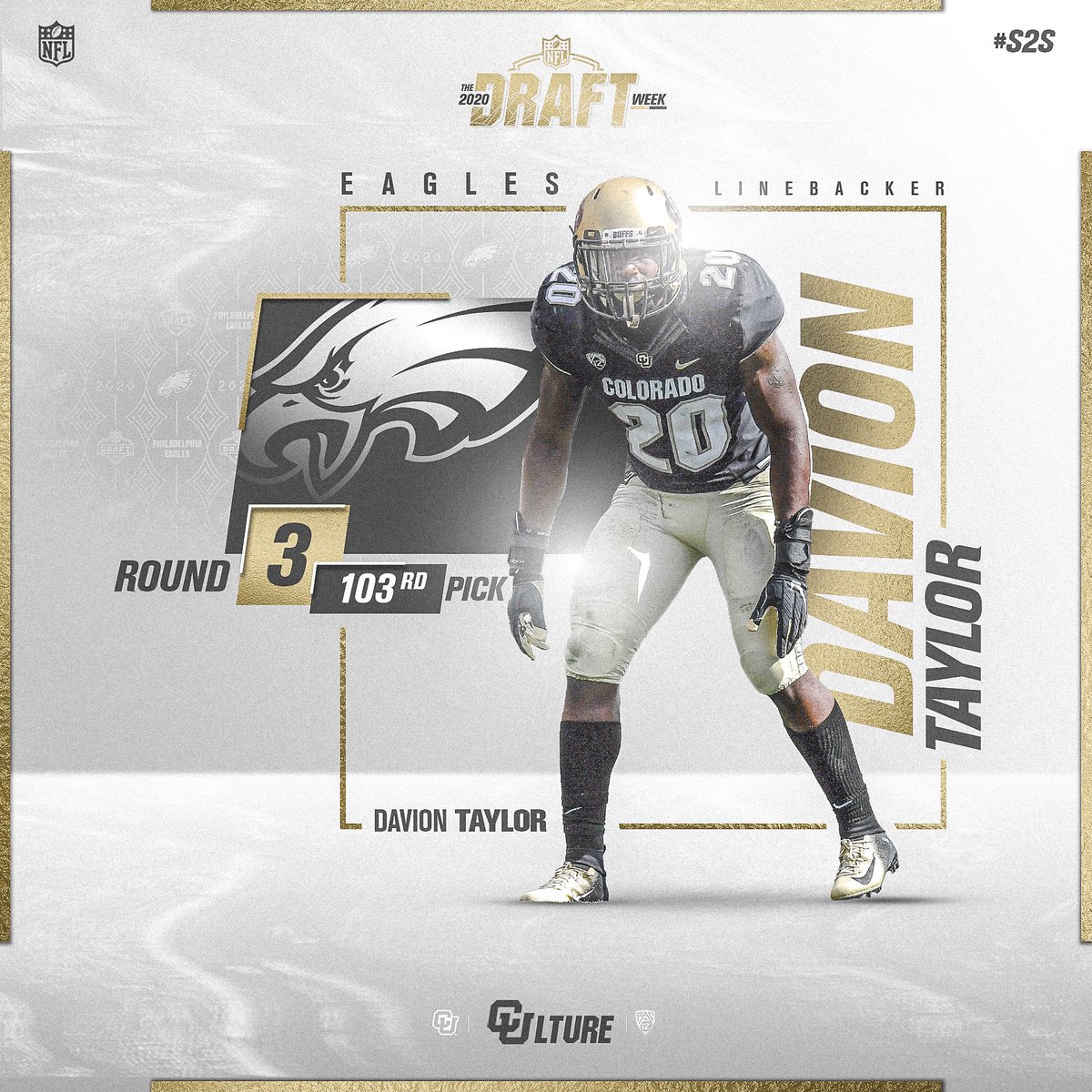 CUBuffsFootball's tweet photo. Round 3, No. 103 overall ⬇️
The @Eagles select @DavionTaylot 😤

#FlyEaglesFly https://t.co/4zbCdlrYgp