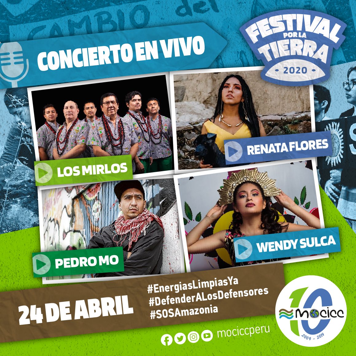 mociccperu's tweet photo. #FestivalporlaTierra en vivo con @RenataFloresR, #PedroMo, @Wendy_Oficial @losmirlos https://t.co/25AHUp3adB https://t.co/3Th5EWPRMx
