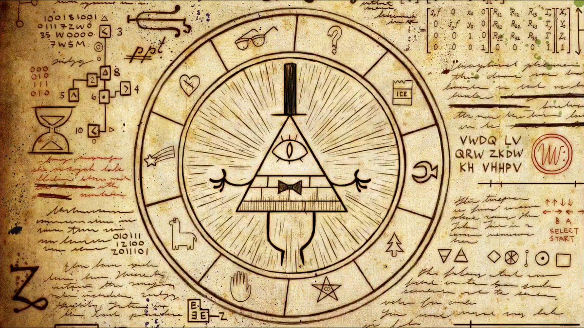 Lectores_Fandom's tweet photo. Los símbolos que se observan en la imagen del círculo alrededor de Bill, representan a un personaje de la serie https://t.co/AzPHmapaRU
