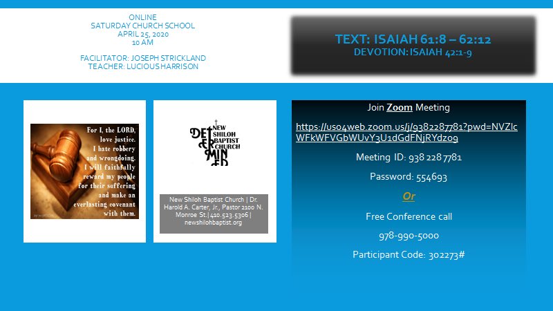 2221Strick's tweet photo. Join me tomorrow at 10:00 am for Sat Church School. https://t.co/ueqWbyDKwU