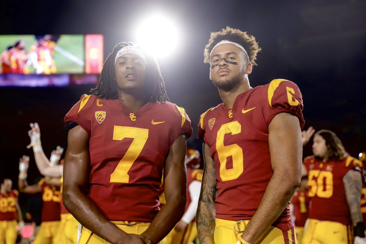 USC_Athletics's tweet photo. Trojans teaming back up in Indy!

@MarvellTell_7 🤝 @MikePitt_Jr 

#USCtotheNFL https://t.co/imPOYNqwbG
