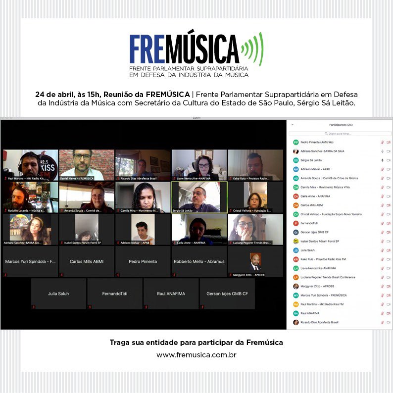fremusica's tweet photo. Reunião com Secretário da Cultura do Estado de São Paulo e entidades
.
Frente Parlamentar Suprapartidária em Defesa da Música e suas entidades amigas se reúnem para uma conversa com o Secretário da Cultura do Estado de São Paulo, Sérgio Sá Leitão.

#fremusica https://t.co/MvwuczWAri