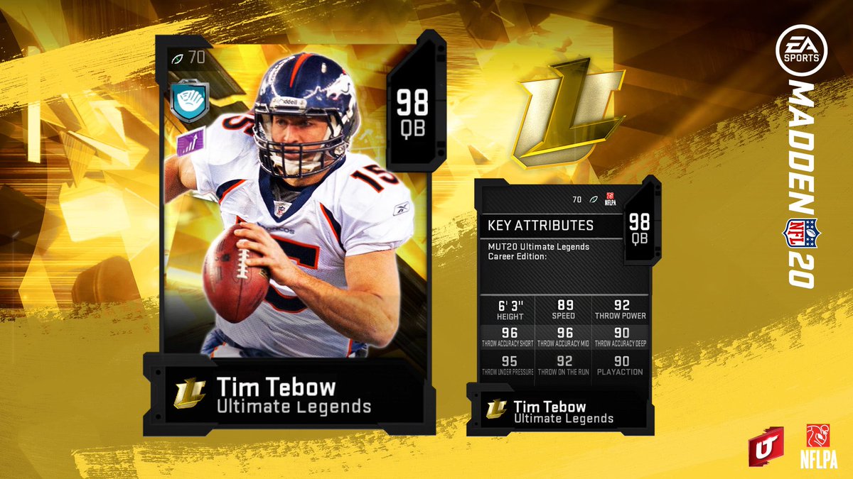 NOTEASPORT__MUT's tweet photo. @Muthead @EASPORTS_MUT @Ky1eLong Put away the glove and the seeing eye dog. It’s Tebow time now. Coming tomorrow #Madden20 https://t.co/t7NybeJkGq