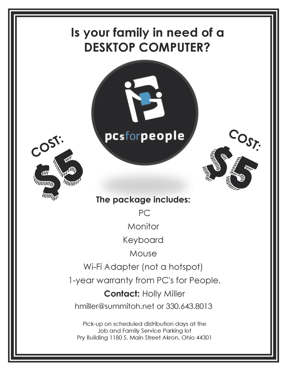 📣🖥Attention Comet Families! Are you in need of an affordable desktop computer? Take advantage of this special offer from PCs for People! Financial aid is provided by the Summit County Executive, Ilene Shapiro. Please contact Holly Miller (hmiller@summitoh.net) for more info.