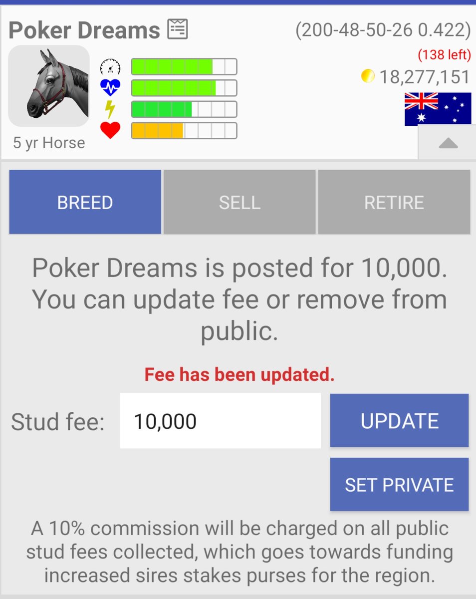 CinfulStables's tweet photo. @AndPacing New stud in AUS 7 of 12 I bred 4th box. Only 10,000 for rest of the season. https://t.co/mmwqsIhhLq