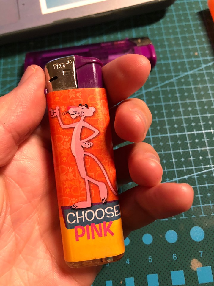 LIGHTER 8: Aesthetic: 10/10, PINK PANTHER LIGHTER!! PINK PANTHER LIGHTER!!Do it light good?: 7/10, it’s so so old but still works...god bless Fond mems: 10/10, got it at Bristol market in first year, great day v fond mems