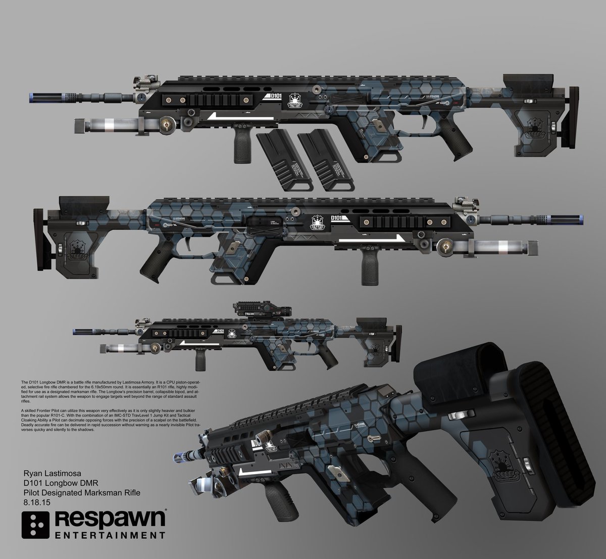 Ryan Lastimosa Here S A Series Of Concepts Of The R101 R1 R301 Rifles And The Dmr From Titanfall And Apex Legends This Weapon Has Evolved A Great Deal From 10