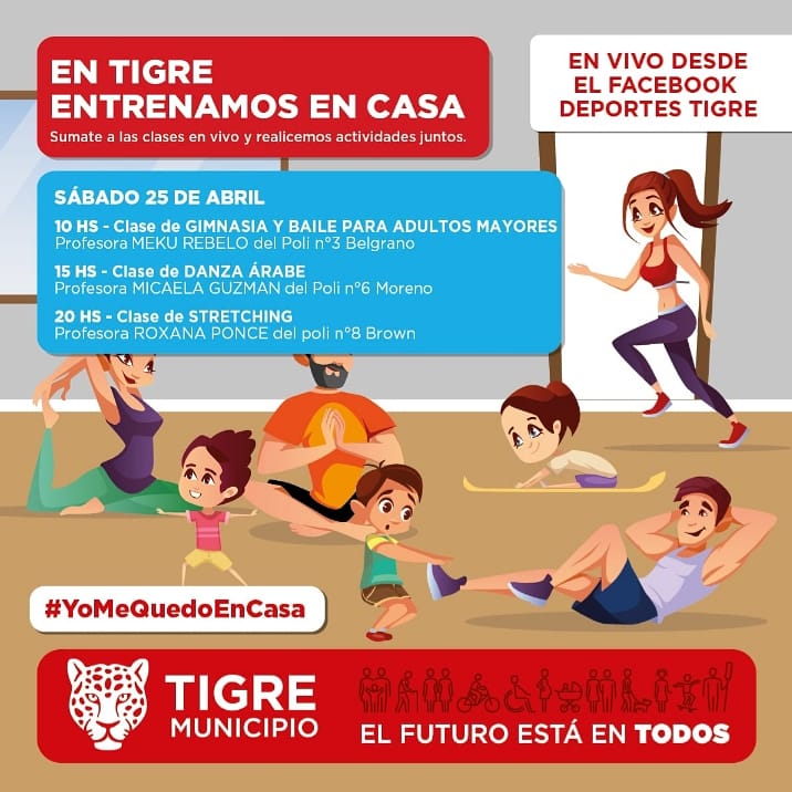 EN TIGRE ENTRENAMOS EN CASA
No te quedes sin tomar las clases en vivo dictadas por los profesores de todos los Polideportivos
Vamos a cuidarnos entre todos quedándonos en casa y continuando con los entrenamientos
#QuedateEnCasa 
#ElFuturoEstáEnTodos 
<a href="/MunicipioTigre/">Municipio de Tigre</a> <a href="/ZamoraJulio/">Julio Zamora</a>
