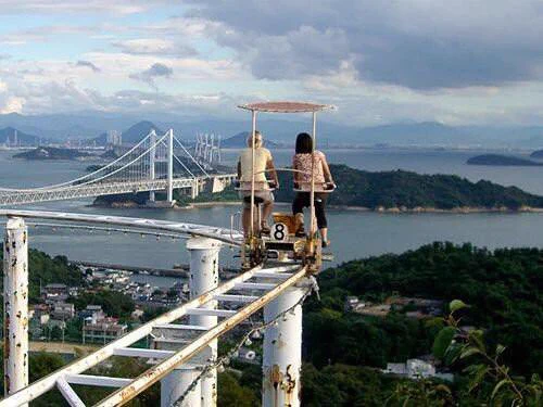 岡山県の遊園地に高台で自転車をこぐアトラクションがあると話題に