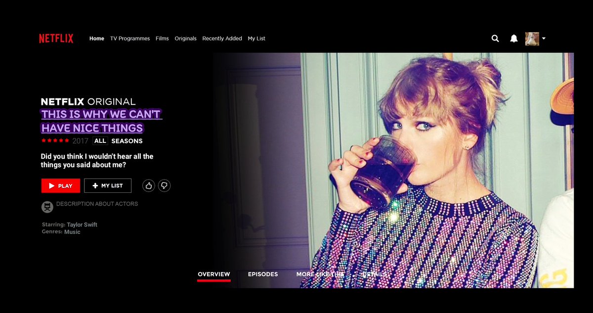 if reputation’s songs were netflix series; a thread