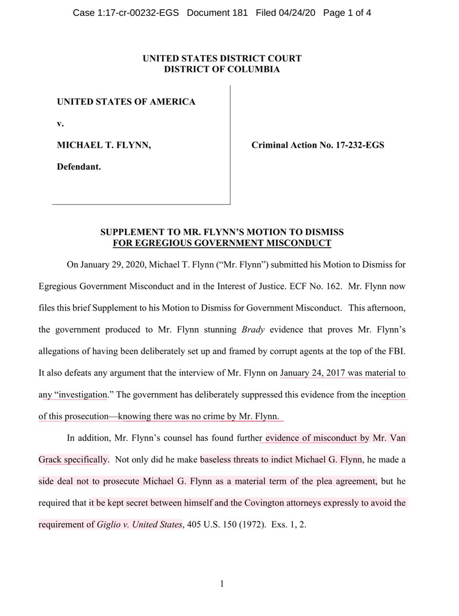 Flynn’s Attorney is still fully QANONShe’s constantly filing overly dramatic and sensationalized crap.Impugning the integrity and credibility of Van Grack is just beyond the pale. This is the 5th time she’s accused the FBI & SCO of “serious malfeasance” https://ecf.dcd.uscourts.gov/doc1/04507790498?caseid=191592