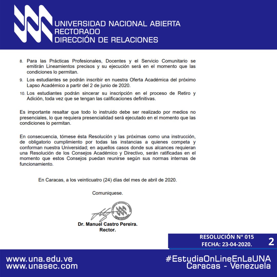 #FelizViernes Resolución Rectoral N°.015, fecha 24-04-20, drive.google.com/file/d/1fAvQzz…  Aprobación medidas y sus estrategias sustitutivas y transitorias a Centros Locales #UniversidadNacionalAbierta 
 #EstudiaOnLineEnLaUNA #Venezuela #EstudianteUNA
#QuedateEnCasa