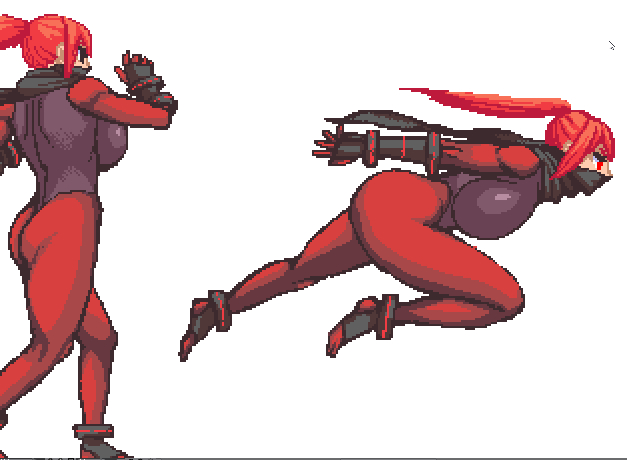 ドットの打ち方分かってないので、結局イラスト描くみたいに主線引いた後に色塗って、最後にオッパイを乗せてる 