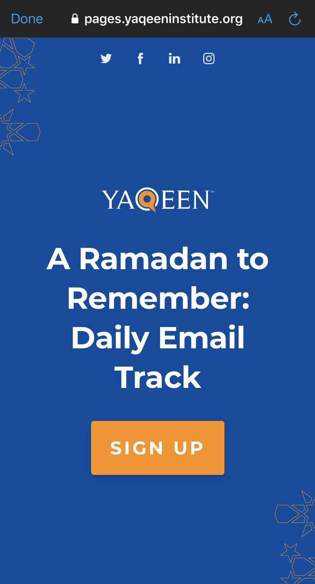 You can also sign up for a  @yaqeeninstitute email list where for 30 days, they will share some great resources, including lessons from Imam  @omarsuleiman504 called “Angels in Your Presence”. Sign up at this link:  http://pages.yaqeeninstitute.org/ramadan-2020 