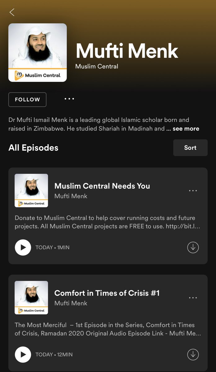 A great podcast by  @muftimenk and  @MuslimCentral that covers many relevant Islamic topics. He is also covering a series called “Comfort in Times of Crisis,” which is especially pertinent in today’s difficult times.