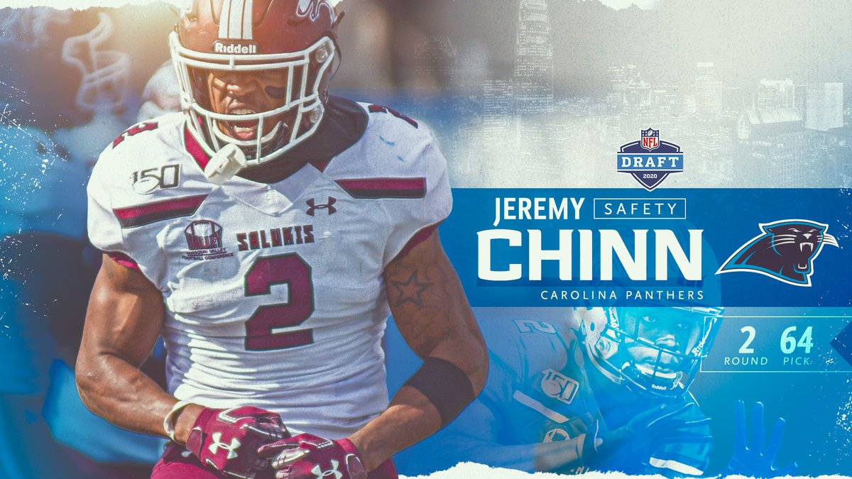 With the 64th pick in the 2020 #NFLDraft, the <a href="/Panthers/">Carolina Panthers</a> select Jeremy Chinn — Safety — Southern Illinois. <a href="/ChinnJeremy2/">Jeremy Chinn</a> becomes the fourth-highest draft pick in #Salukis history. #2ndRound