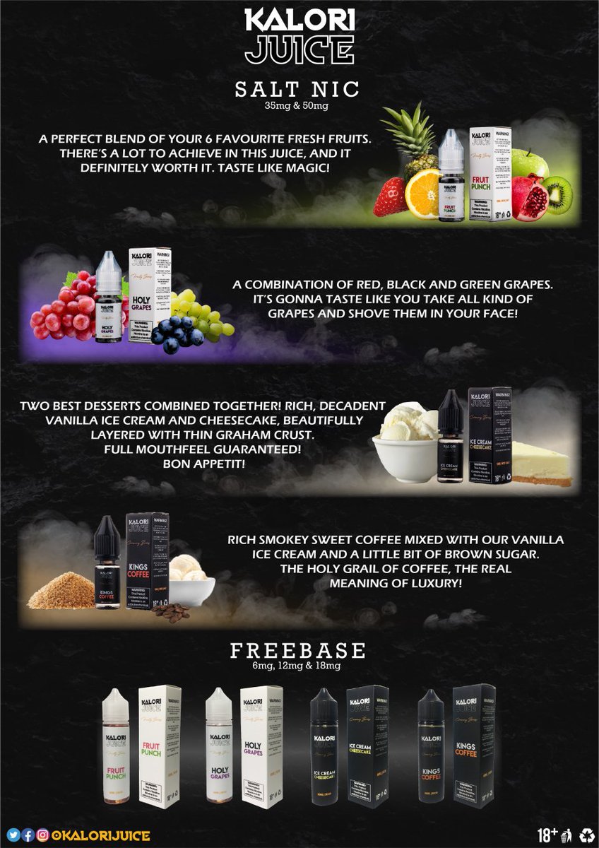 _emint_'s tweet photo. Flavor Vape korang dah habis? Buntu nak cari kat mana? 

@KaloriJuice adalah pilihan anda! 

Kualiti US, harga Malaysia!

Ada Freebase dan SaltNic.

SaltNic (10ml) (35mg/50mg)
Freebase (60ml) (6mg/12mg/18mg)

Berminat? WHATSAPP sini : https://t.co/ZdThOgiYvK https://t.co/G2hRL081cQ