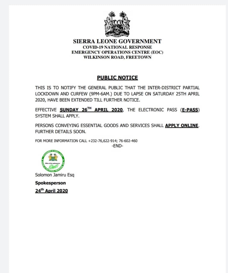 AbdulFonti's tweet photo. #SierraLeone extends nationwide night curfew and inter-district #lockdown indefinitely as part of measures to contain deadly #Covid_19 https://t.co/YBGEqXsTQ4